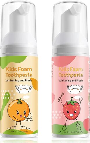 Foam Toothpaste Kids, Toddler Toothpaste with Low Fluoride, Kids Toothpaste for U Shaped & Electric Toothbrush, Foam Toothpaste for Children Ages 3 Plus (2PCS, Watermelon+Strawberry) in Saudi Arabia
