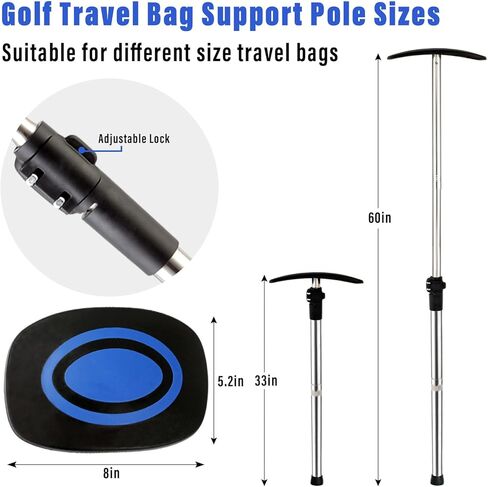 عمود دعم حقيبة سفر الجولف، 33 بوصة - 60 بوصة، قضيب دعم حقيبة سفر الجولف تلسكوبي قابل للتعديل، واقي نادي الذراع الصلب من الفولاذ المقاوم للصدأ (غطاء أزرق) in Kuwait