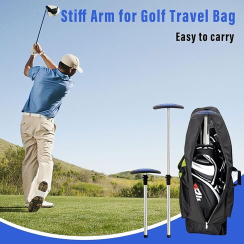 عمود دعم حقيبة سفر الجولف، 33 بوصة - 60 بوصة، قضيب دعم حقيبة سفر الجولف تلسكوبي قابل للتعديل، واقي نادي الذراع الصلب من الفولاذ المقاوم للصدأ (غطاء أزرق) in Kuwait