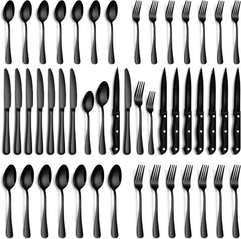 PHILIPALA 24 Pcs Silverware Set with Steak Knives Food-Grade Stainless Steel Flatware Set for 4 Mirror Cutlery Include Forks Spoons and Knives Set Dishwasher Safe Utensil Sets for Home Restaurant in Saudi Arabia
