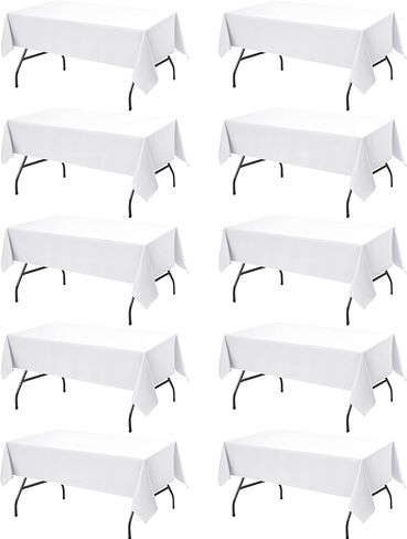 10-Pack White Tablecloths for Rectangle Tables, 60 x 102 Inches, Stain-Resistant Polyester Fabric for 6 Foot Tables - Washable Table Covers for Weddings, Banquets, Birthday, Parties, Events in Saudi Arabia