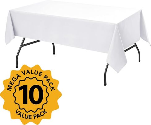 10-Pack White Tablecloths for Rectangle Tables, 60 x 102 Inches, Stain-Resistant Polyester Fabric for 6 Foot Tables - Washable Table Covers for Weddings, Banquets, Birthday, Parties, Events in Saudi Arabia