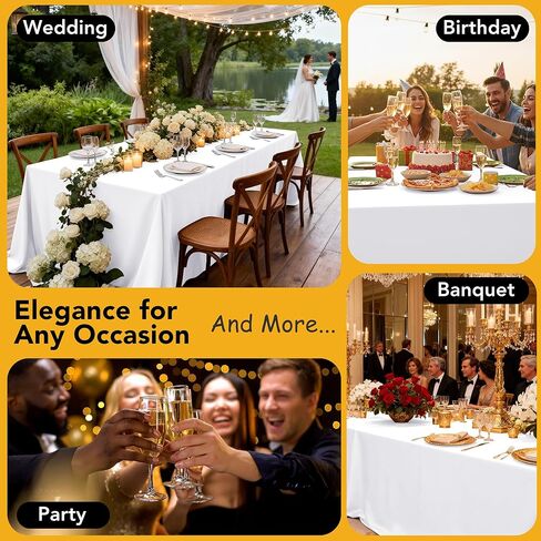 10-Pack White Tablecloths for Rectangle Tables, 60 x 102 Inches, Stain-Resistant Polyester Fabric for 6 Foot Tables - Washable Table Covers for Weddings, Banquets, Birthday, Parties, Events in Saudi Arabia