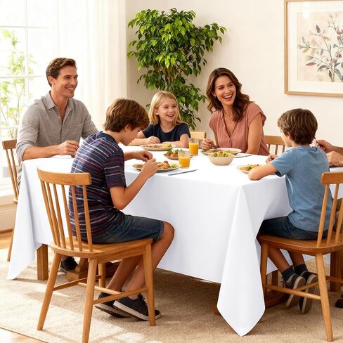 10-Pack White Tablecloths for Rectangle Tables, 60 x 102 Inches, Stain-Resistant Polyester Fabric for 6 Foot Tables - Washable Table Covers for Weddings, Banquets, Birthday, Parties, Events in Saudi Arabia
