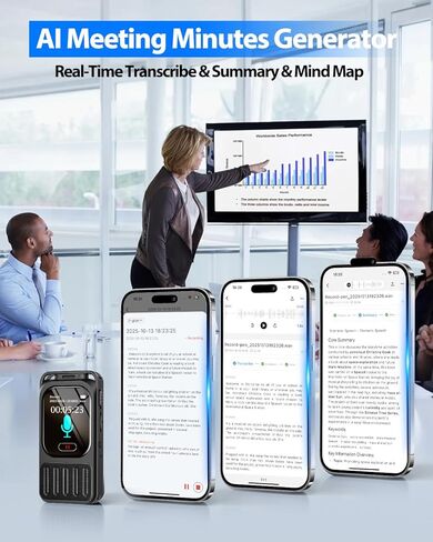 AI Voice Recorder, Vormooi 2" Touchscreen Digital Recorder with Real-time Transcribe Summarize, 100Hrs Recording Device with Noise Reduction, Password for Meetings Interviews Lectures in Kuwait