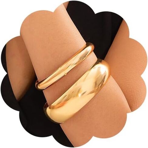 CJIAYUJEW 3PCS Chunky Gold Bangle Bracelets Trendy Minimalist Statement Bangle Bracelets Set Wide Bangle Bracelet Golden Stackable Bracelet for Women in Saudi Arabia