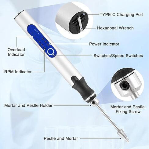 مطحنة مناديل محمولة، جهاز تجانس صغير محمول، سعة التعامل 2 مل و3 مستويات للسرعة 5000/10000/18000 دورة في الدقيقة، قابلة لإعادة الشحن وعمر بطارية 1 ساعة، لأنسجة الحيوانات/النباتات والعينات والأغذية in Kuwait