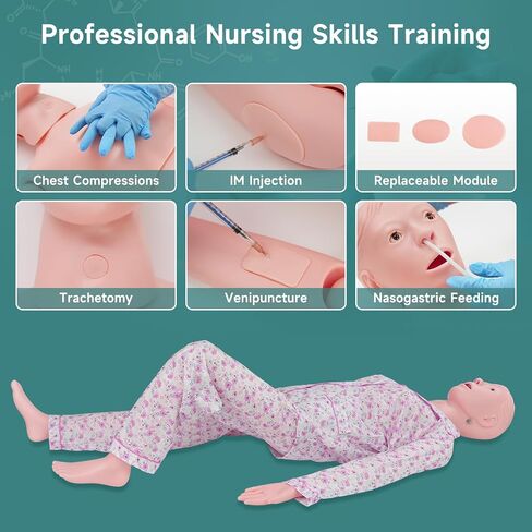 Medical Training Manikin, Full Body Patient Care and Nursing Skills Practice Mannequin Model, Multifunctional Male-Female Nurse Training Dummy for Medical Education in Saudi Arabia