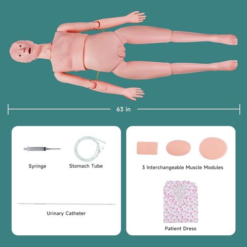 Medical Training Manikin, Full Body Patient Care and Nursing Skills Practice Mannequin Model, Multifunctional Male-Female Nurse Training Dummy for Medical Education in Saudi Arabia
