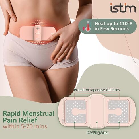 iStim S1 Wireless TENS Unit for Menstrual Relief – Period Pain Relief Device for Period Cramps and Back Pain, TENS Machine with Heat, Rechargeable Drug-Free TENS Massager with Japanese Gel Pads in Kuwait