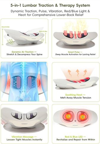 Smart Lower Back Massager with Soothing Warm Therapy & Air Traction – Spinal Decompression Device for Sciatica Relief, Lumbar Pressure & Stiffness – Ideal Gift for Parents & Loved Ones in Kuwait