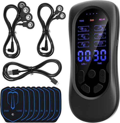 TENS Machine 3-in-1 for Muscle Relaxation - Single Channel with 18 Training Programs, 2 Flexible Cables, 6 Modes 30 Intensities, Type-C Rechargeable，Black in Saudi Arabia