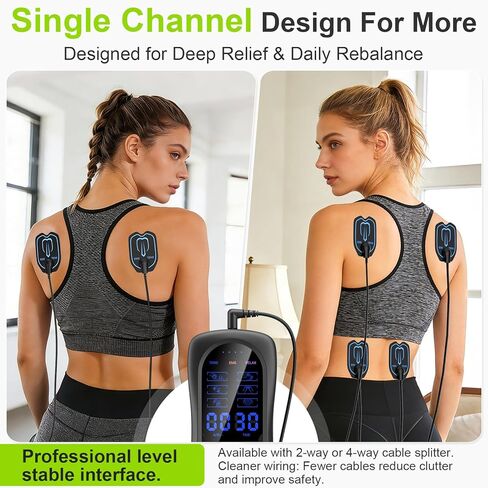 TENS Machine 3-in-1 for Muscle Relaxation - Single Channel with 18 Training Programs, 2 Flexible Cables, 6 Modes 30 Intensities, Type-C Rechargeable，Black in Saudi Arabia