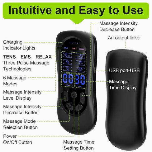 TENS Machine 3-in-1 for Muscle Relaxation - Single Channel with 18 Training Programs, 2 Flexible Cables, 6 Modes 30 Intensities, Type-C Rechargeable，Black in Saudi Arabia