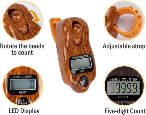 Anlising Digital Beads Counter, 3 Pieces Digital Tasbih Tally Counters, Digital-Counter with Compass, Resettable Finger Counter,Electronic Rotating Prayer Beads Counters,for Meditation,Muslim Prayer in Kuwait