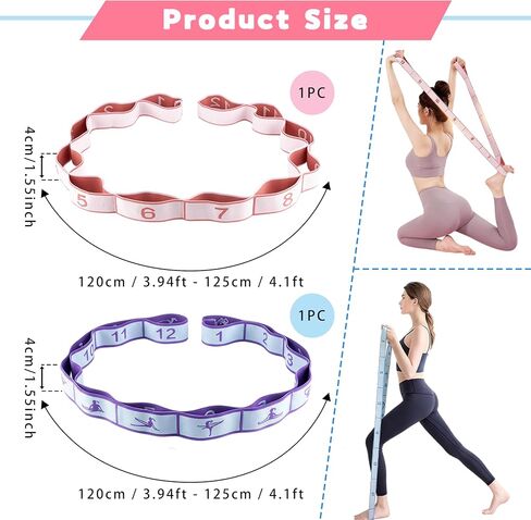 2PCS Elastic Yoga Stretching Strap with 12 Loops Stretch Resistance Exercise Bands for Yoga,Pilates,Dance,Rhythmic Gymnastics,Physical Therapy,Ballet Couple Style in Saudi Arabia