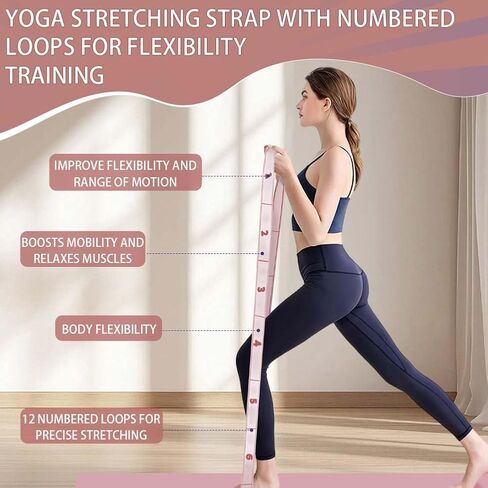 2PCS Elastic Yoga Stretching Strap with 12 Loops Stretch Resistance Exercise Bands for Yoga,Pilates,Dance,Rhythmic Gymnastics,Physical Therapy,Ballet Couple Style in Saudi Arabia