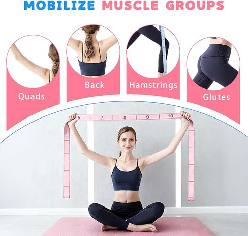 2PCS Elastic Yoga Stretching Strap with 12 Loops Stretch Resistance Exercise Bands for Yoga,Pilates,Dance,Rhythmic Gymnastics,Physical Therapy,Ballet Couple Style in Saudi Arabia