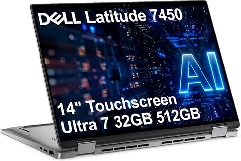 2025 Dell Latitude 7450 2-in-1 Business AI PC Laptop (14" FHD+ Touchscreen, Intel 12-Core Ultra 7 165U vPro (> i7-1365U), 32GB DDR5, 1TB SSD) 2x Thunderbolt 4, IR Webcam, Wi-Fi 7, 3-Yr WRT, Win 11 Pro in Kuwait