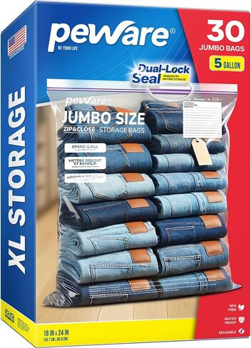 Large Storage Bags, 18"x24" Jumbo Plastic Bag, BPA Free, 5 Gallon XL Zipper Lock Baggies for Clothes Pillow Travel Moving - 30 Jumbo Bags in Saudi Arabia