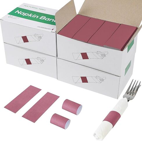 NATURALABEL Bulk Pack of 8,000, Self-Adhesive Napkin Bands for Small Business, Restaurants, Events - 4 Boxes, 2000 per Box (Burgundy) in Kuwait