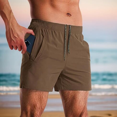 Men's Quick Dry Shorts Elastic Waistband with Zipper Pockets Summer Beach Sports Casual Wear in Saudi Arabia