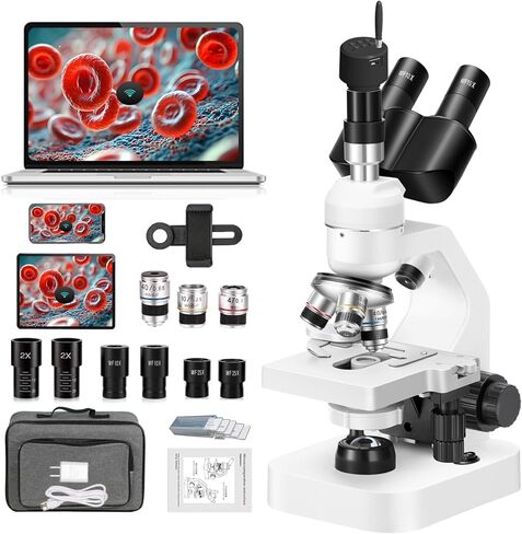 Trinocular Microscope 40x-2000x Magnification Double-Layer Stage with LED Lights on top and Bottom, Thick and Thin Dual Focusing knobs, Professional Biological Microscope (4.3-inch Screen) in Saudi Arabia