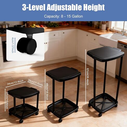 Collapsible Trash Can with Lid & Wheels, Portable Trash Bag Holder for Outdoor Indoor Camping Kitchen, High-Capacity Trash Can Bag Holder Stand in Saudi Arabia