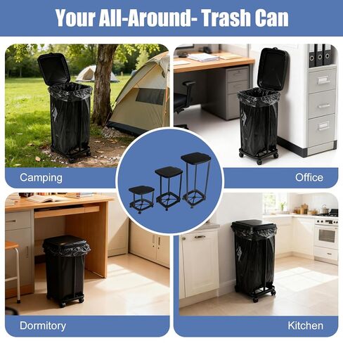 Collapsible Trash Can with Lid & Wheels, Portable Trash Bag Holder for Outdoor Indoor Camping Kitchen, High-Capacity Trash Can Bag Holder Stand in Saudi Arabia