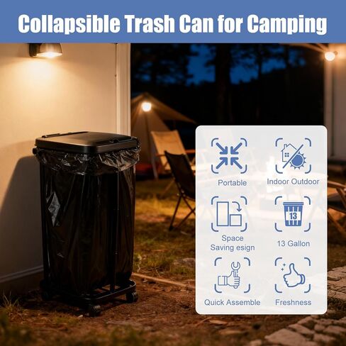 Collapsible Trash Can with Lid & Wheels, Portable Trash Bag Holder for Outdoor Indoor Camping Kitchen, High-Capacity Trash Can Bag Holder Stand in Saudi Arabia