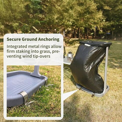 حامل أكياس القمامة القابل للطي في الهواء الطلق من MRBIN، حامل منظم أوراق التخييم قابل للطي ومحمول للمطبخ، RV، الباب الخلفي، الحفلات، الحديقة، تحت المغسلة، يتضمن تثبيتًا آمنًا على الأرض، رمادي in Kuwait