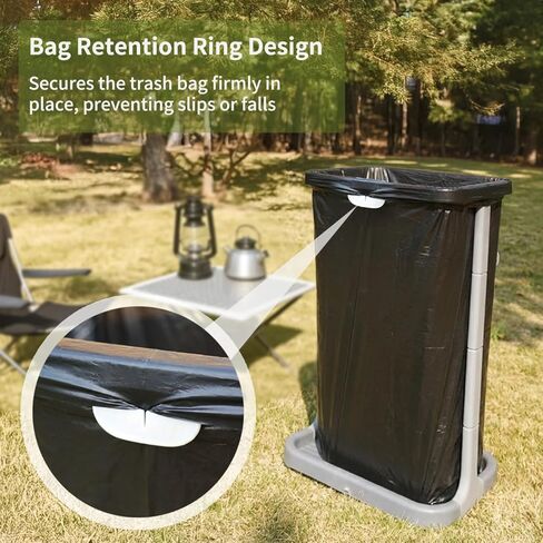 حامل أكياس القمامة القابل للطي في الهواء الطلق من MRBIN، حامل منظم أوراق التخييم قابل للطي ومحمول للمطبخ، RV، الباب الخلفي، الحفلات، الحديقة، تحت المغسلة، يتضمن تثبيتًا آمنًا على الأرض، رمادي in Kuwait