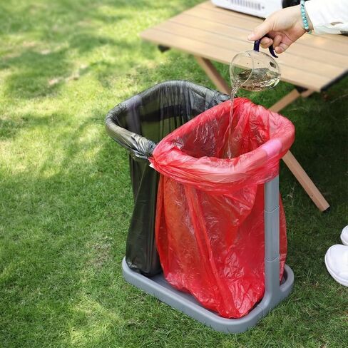 حامل أكياس القمامة القابل للطي في الهواء الطلق من MRBIN، حامل منظم أوراق التخييم قابل للطي ومحمول للمطبخ، RV، الباب الخلفي، الحفلات، الحديقة، تحت المغسلة، يتضمن تثبيتًا آمنًا على الأرض، رمادي in Kuwait