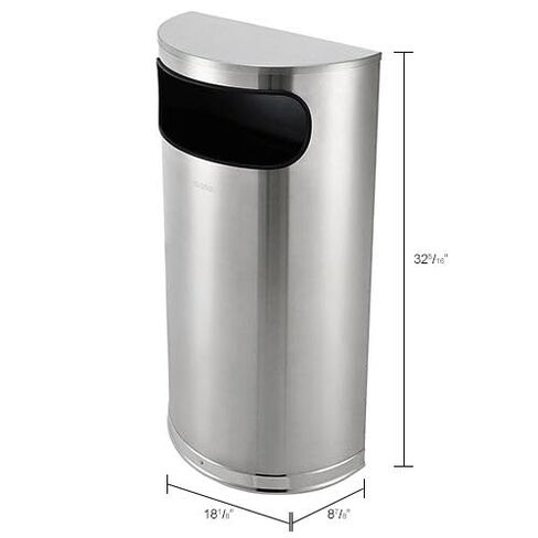 Global Industrial Half Round Side Open Indoor Trash Can with Removable Plastic Liner, 9 Gallon Capacity, 18-1/8"W x 8-7/8"D x 32-5/16"H, Matte Stainless Steel in Saudi Arabia