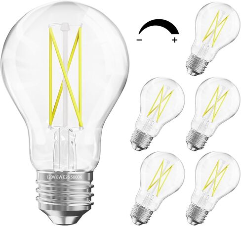 DAYBETTER 12 Pack A19 Vintage LED Edison Bulbs, 60W Equivalent, Dimmable, High Brightness 2700K Warm White, 800 Lumens, 8W E26 Standard Base, CRI80+, Clear Glass Filament Bulb for Living Room in Saudi Arabia