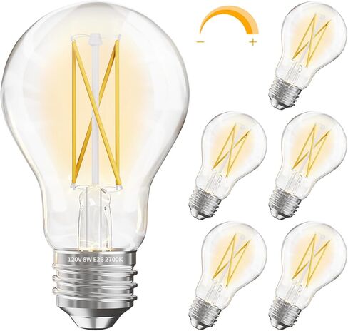 DAYBETTER 12 حزمة A19 مصابيح LED اديسون خمر، ما يعادل 60W، عكس الضوء، سطوع عالية 2700K أبيض دافئ، 800 لومن، قاعدة قياسية 8W E26، CRI80+، لمبة خيوط زجاجية شفافة لغرفة المعيشة in Kuwait