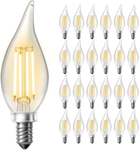 مصابيح ضوء الثريا DAYBETTER، مصابيح الشمعدانات الكهربائية 40 وات مكافئة E12 LED لمبة قابلة للتعتيم، 2700K أبيض دافئ ناعم، 4.5W 400LM، لمبة إضاءة شمعة بطرف اللهب، 12 حزمة in Kuwait