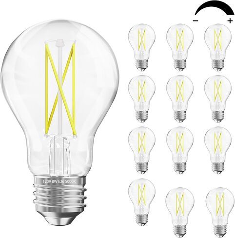 DAYBETTER 12 Pack A19 Vintage LED Edison Bulbs, 60W Equivalent, Dimmable, High Brightness 2700K Warm White, 800 Lumens, 8W E26 Standard Base, CRI80+, Clear Glass Filament Bulb for Living Room in Saudi Arabia