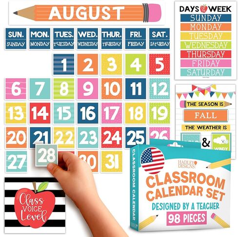 Hadley Designs Colorful Classroom Calendar Set Bulletin Board Sets for Teachers - School Calendar, Bulletin Board Calendar for Classroom, Calendar Bulletin Board Set for Classroom Decoration in Saudi Arabia