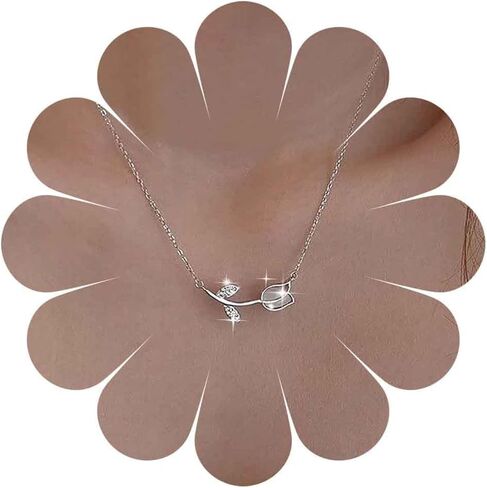 Vintage Tulip Flower Necklace With Rhinestone Pendant - Crystal Choker Gold Small Chain Jewelry for Women in Saudi Arabia