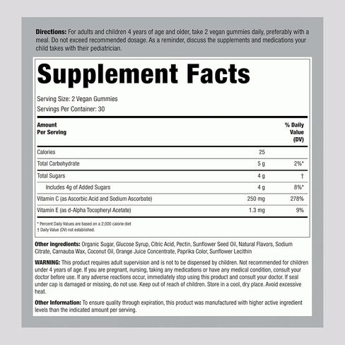 Piping Rock Vitamin C Gummies | 60 Count | Orange Flavor | with Vitamin E | Vegan, Non-GMO, and Gluten Free Supplement in Saudi Arabia