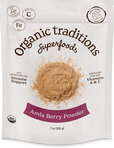 Organic Traditions Amla Powder, Amla Powder Organic from Indian Gooseberry, Wholefood Vitamin C Fruit for Smoothies Juices and Recipes, Superfood Plant Based Non GMO Powdered Amla Fruit, 200g /7oz Bag in Saudi Arabia