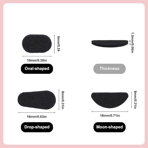 24 Pairs EVA Foam Nose Pads for Glasses, Non Slip Soft Thick Eyeglasses Cushions, Self Adhesive Anti-Slip Oval, Half-Moon, Drop-Shaped Comfort Nose Grips Piece for Sunglasses (Skin Color, Black) in Saudi Arabia