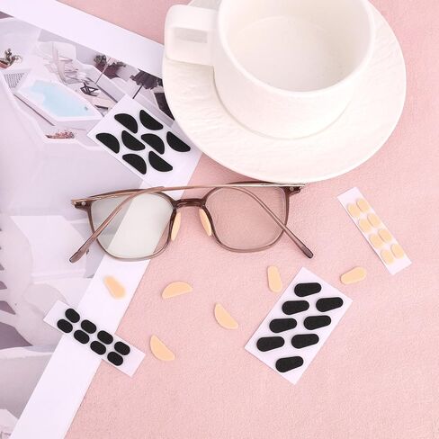 24 Pairs EVA Foam Nose Pads for Glasses, Non Slip Soft Thick Eyeglasses Cushions, Self Adhesive Anti-Slip Oval, Half-Moon, Drop-Shaped Comfort Nose Grips Piece for Sunglasses (Skin Color, Black) in Saudi Arabia