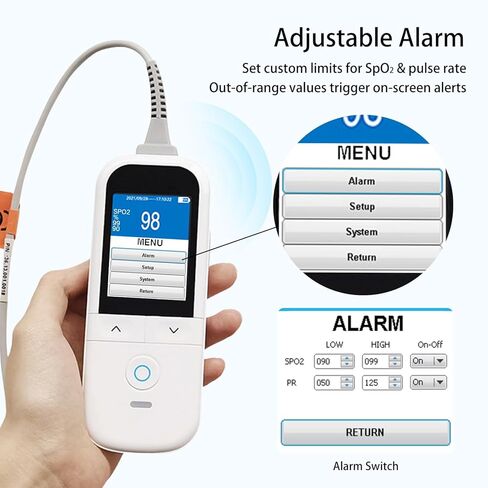 مقياس التأكسج النبضي الطبي للبالغين - مراقبة مستمرة، منبه SpO2 ومنبه النبض قابل للتعديل، مقياس التأكسج المحمول القابل لإعادة الشحن، مقياس التأكسج الاحترافي، إمكانية تتبع البيانات، إنذار فوري in Kuwait