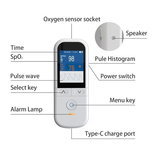 مقياس التأكسج النبضي الطبي للبالغين - مراقبة مستمرة، منبه SpO2 ومنبه النبض قابل للتعديل، مقياس التأكسج المحمول القابل لإعادة الشحن، مقياس التأكسج الاحترافي، إمكانية تتبع البيانات، إنذار فوري in Kuwait