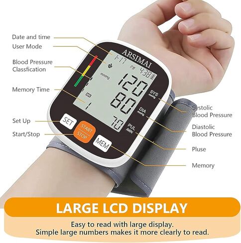 Automatic Wrist Blood Pressure Monitor: Adjustable Cuff + 2AAA Battery and Storage Case - Irregular Heartbeat Detector & 198 Readings Memory Function & Large LCD Screen in Saudi Arabia