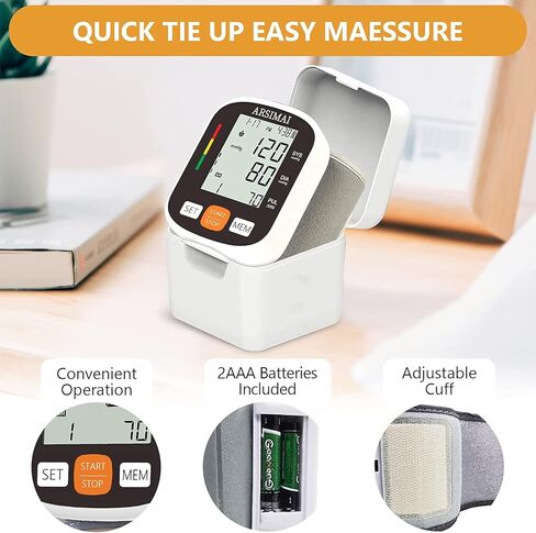 Automatic Wrist Blood Pressure Monitor: Adjustable Cuff + 2AAA Battery and Storage Case - Irregular Heartbeat Detector & 198 Readings Memory Function & Large LCD Screen in Saudi Arabia