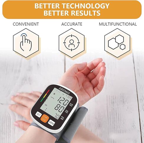 Automatic Wrist Blood Pressure Monitor: Adjustable Cuff + 2AAA Battery and Storage Case - Irregular Heartbeat Detector & 198 Readings Memory Function & Large LCD Screen in Saudi Arabia