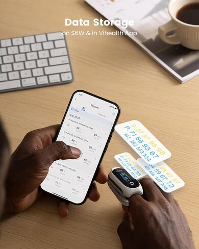 مقياس التأكسج النبضي القابل لإعادة الشحن، إصبع شاشة Vibeat S6W Bluetooth O2 مع تشبع الأكسجين في الدم في الوقت الحقيقي وتتبع معدل ضربات القلب، وشملت البطاريات والحبل in Kuwait